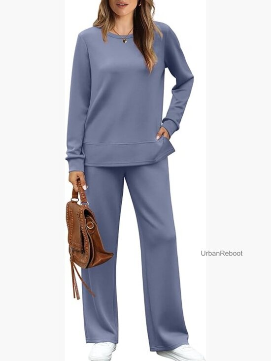 Pants - Women's 2 Piece Lounge Set Sweatshirt Wide Leg Tracksuit Casual Travel Outfits